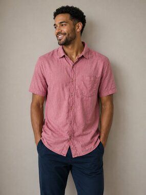 West 49 Men's Pink Short Sleeve Button-Up Shirt Size Large 100% Cotton